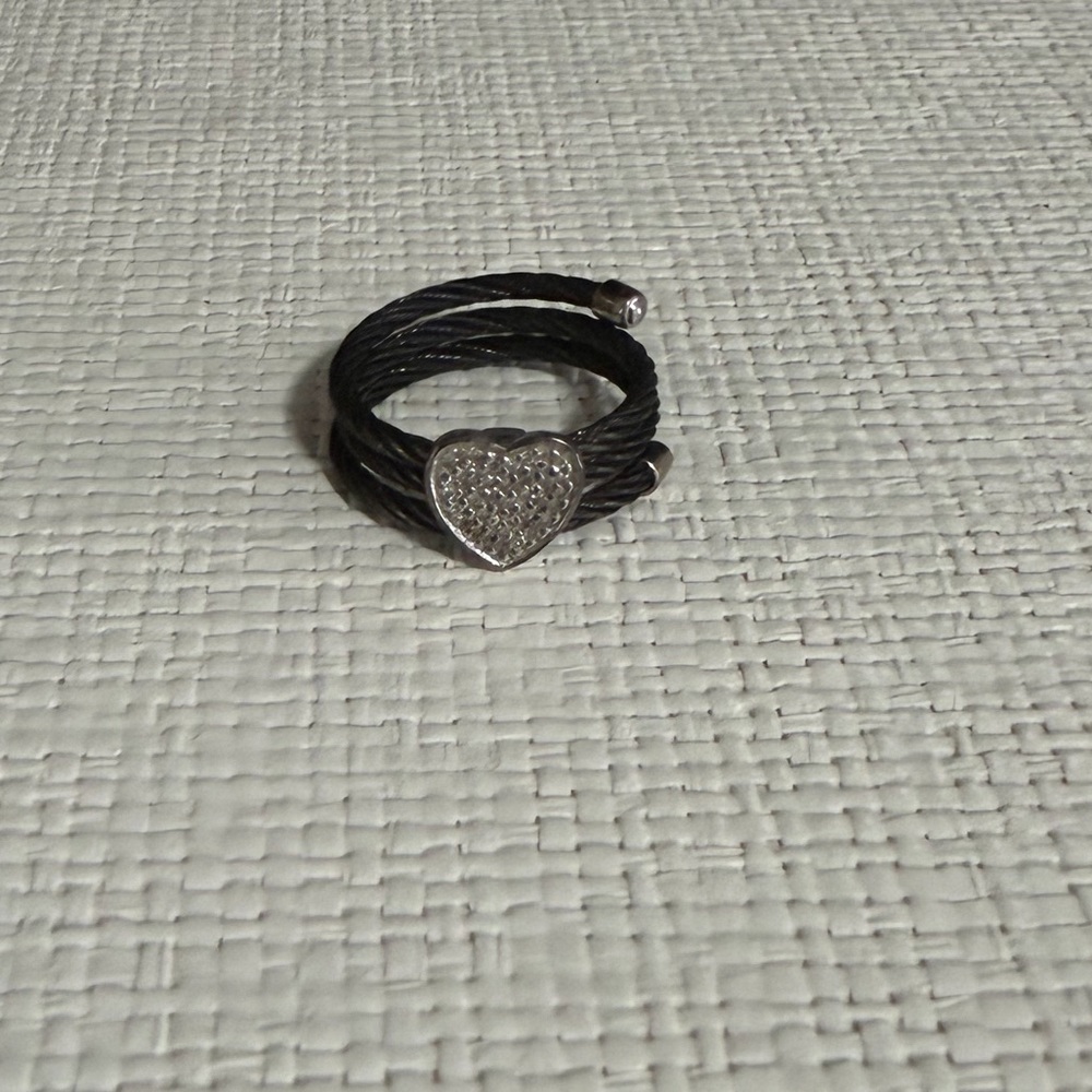 Black Wire Ring with Silver Heart